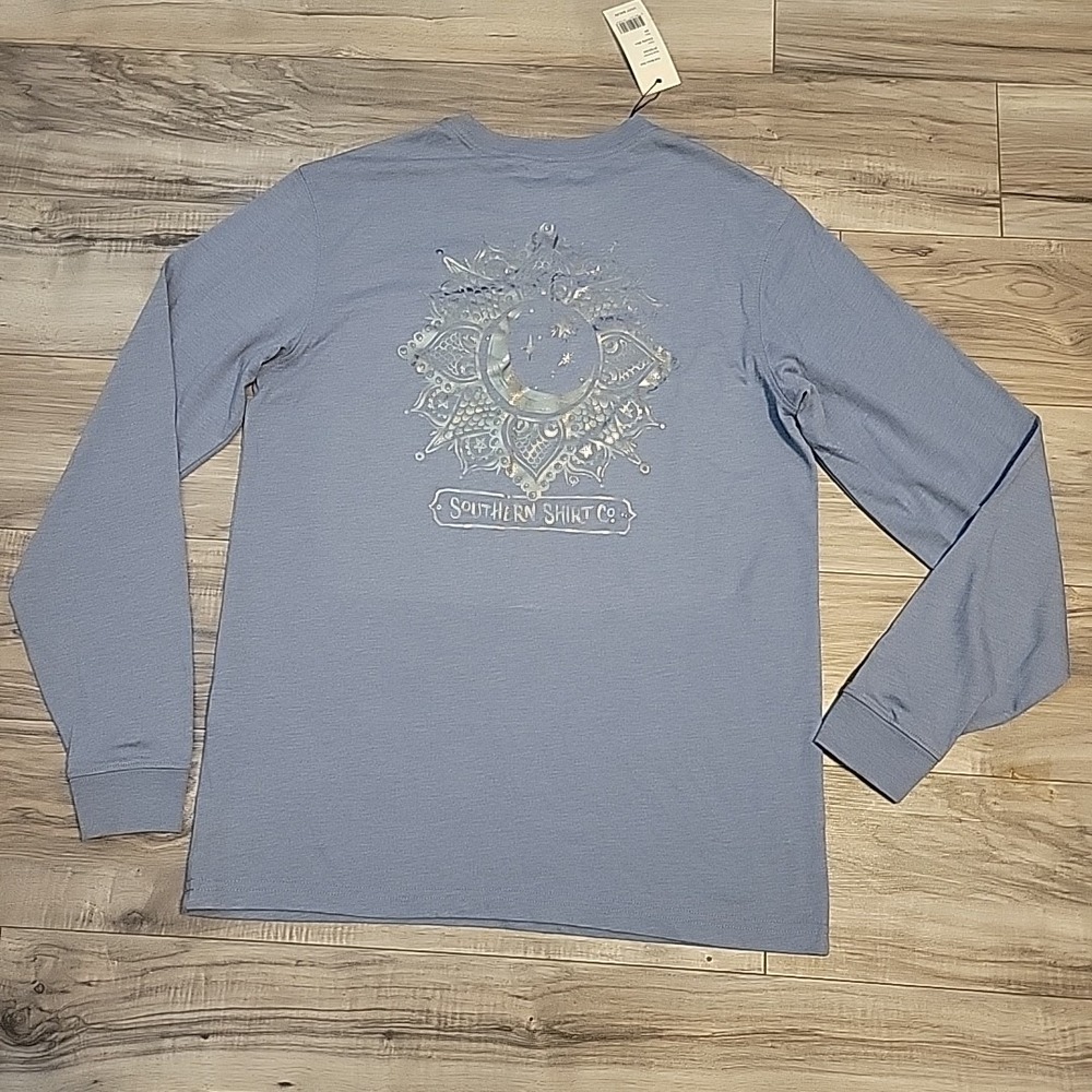 The Southern Shirt Company Womens Small Blue‎ Graphic Foil Moon Dial Logo NEW